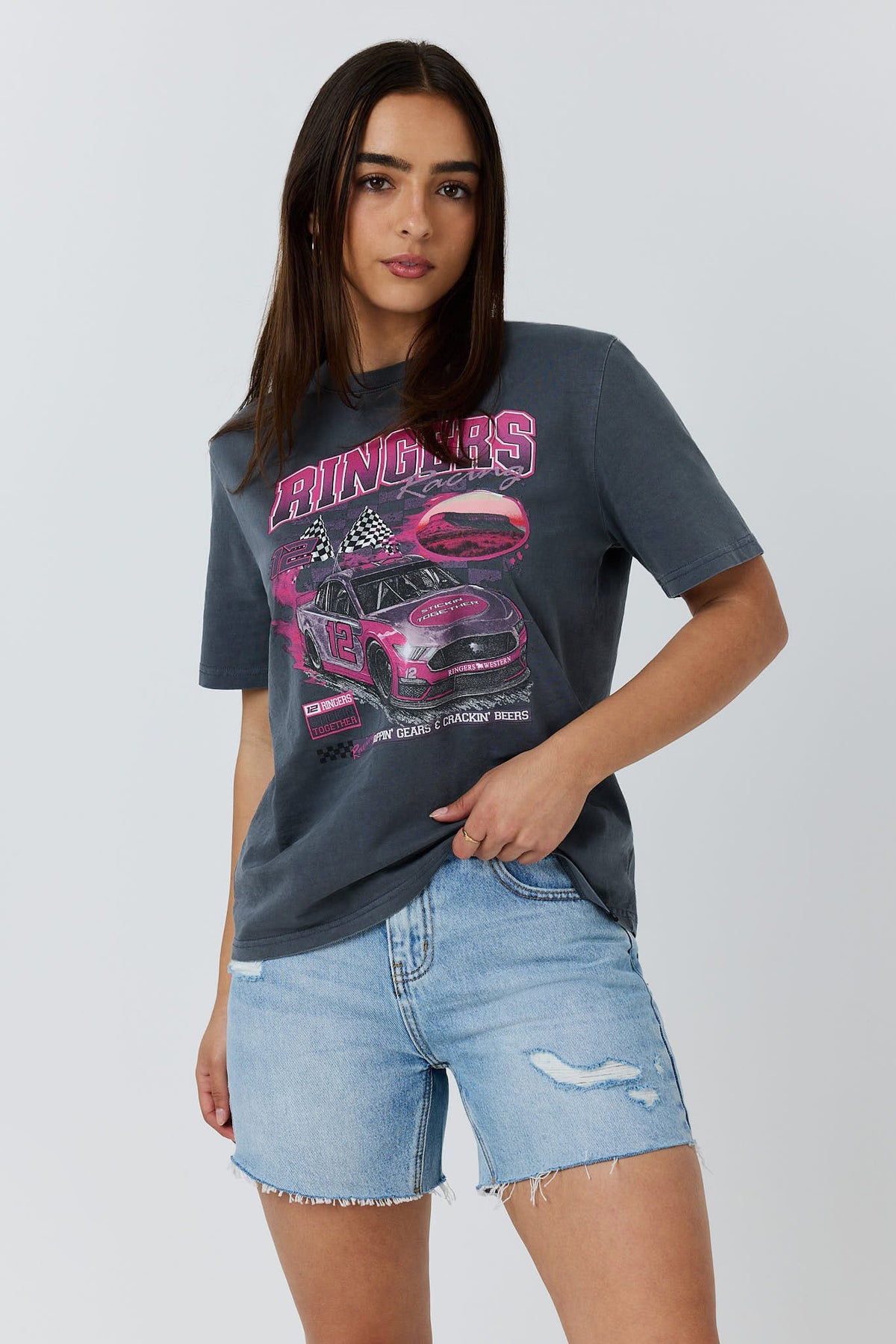 Ringers Western Ringers Racing Womens Loose Fit T-Shirt - Washed Black
