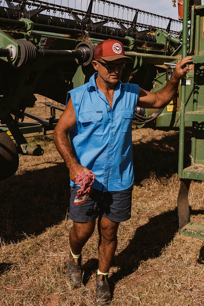 Ringers Western Rob Roy Mens Sleeveless Full Button Work Shirt - Blue