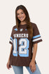 Ringers Western Rodeo Cowboy Womens Athletic Oversized Tee - Chocolate Front