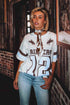 Ringers Western Rodeo Cowboy Womens Athletic Oversized Tee - White Lifestyle