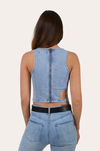 Ringers Western Rodeo Rose Womens Lace Front Vest - Light Blue Back