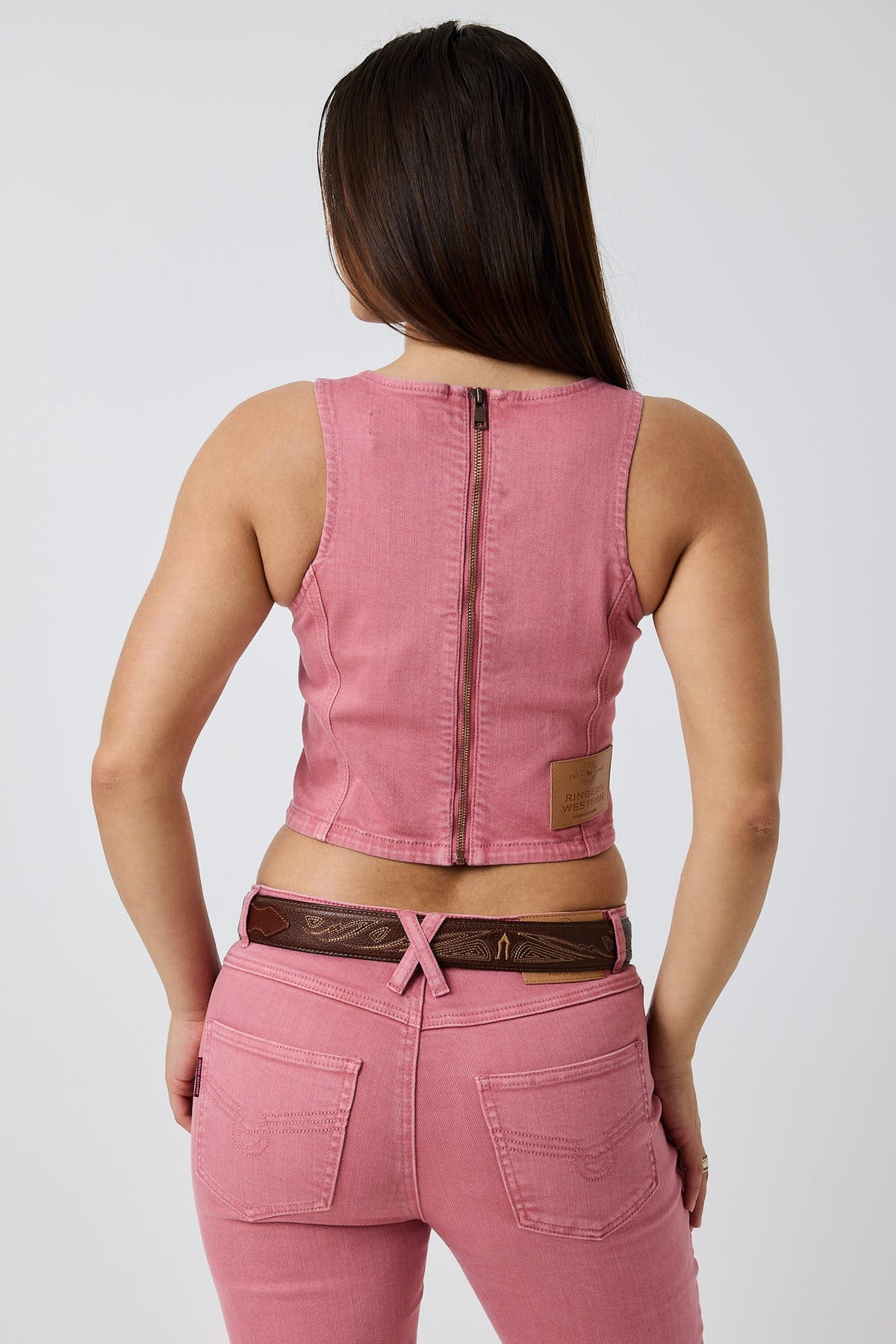 Ringers Western Rodeo Rose Womens Lace Front Vest - Washed Pink Back
