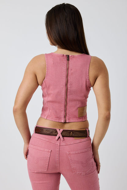 Ringers Western Rodeo Rose Womens Lace Front Vest - Washed Pink Back