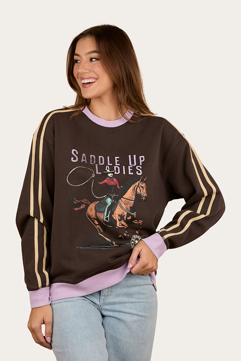Ringers Western Saddle Up Womens Pullover Crew - Front