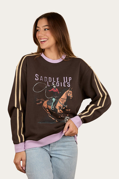 Ringers Western Saddle Up Womens Pullover Crew - Front