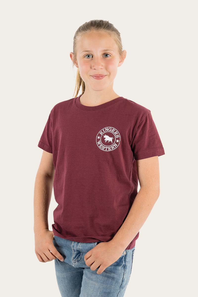 Ringers Western Signature Bull Kids Classic Fit T-Shirt - Burgundy White Top