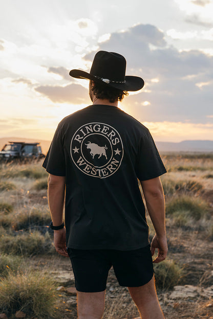 Ringers Western Signature Bull Mens Loose Fit T-Shirt - Charcoal Dark Sand