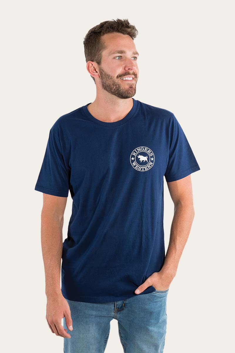 Ringers Western Signature Bull Mens Loose Fit T-Shirt - Navy White