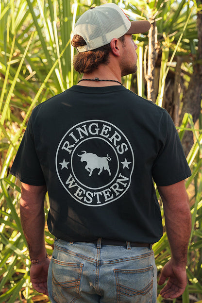 Ringers Western Signature Bull Mens Loose Fit T-Shirt - Charcoal/White
