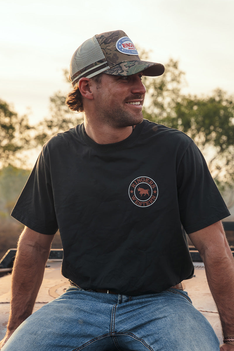 Ringers Western Signature Bull Mens Loose Fit T-Shirt - Charcoal/Copper