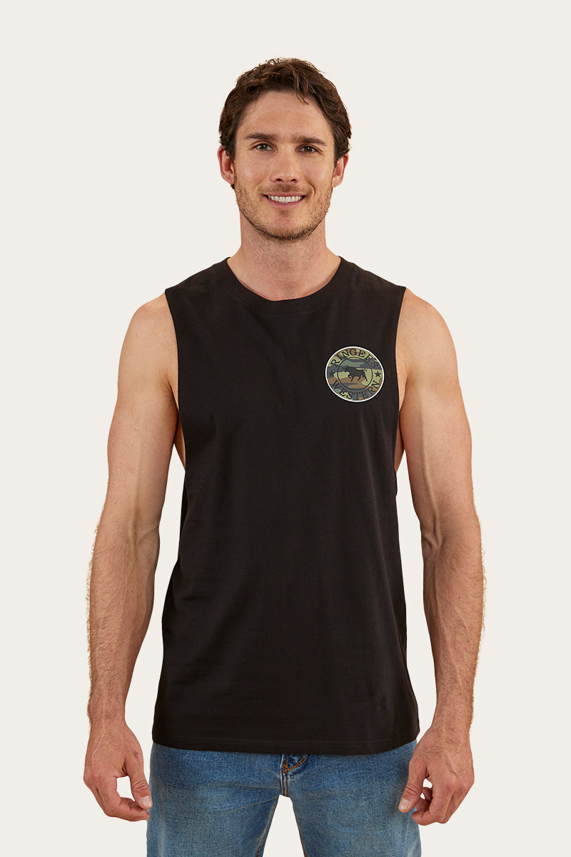 Ringers Western Signature Bull Mens Muscle Tank - Black Camo