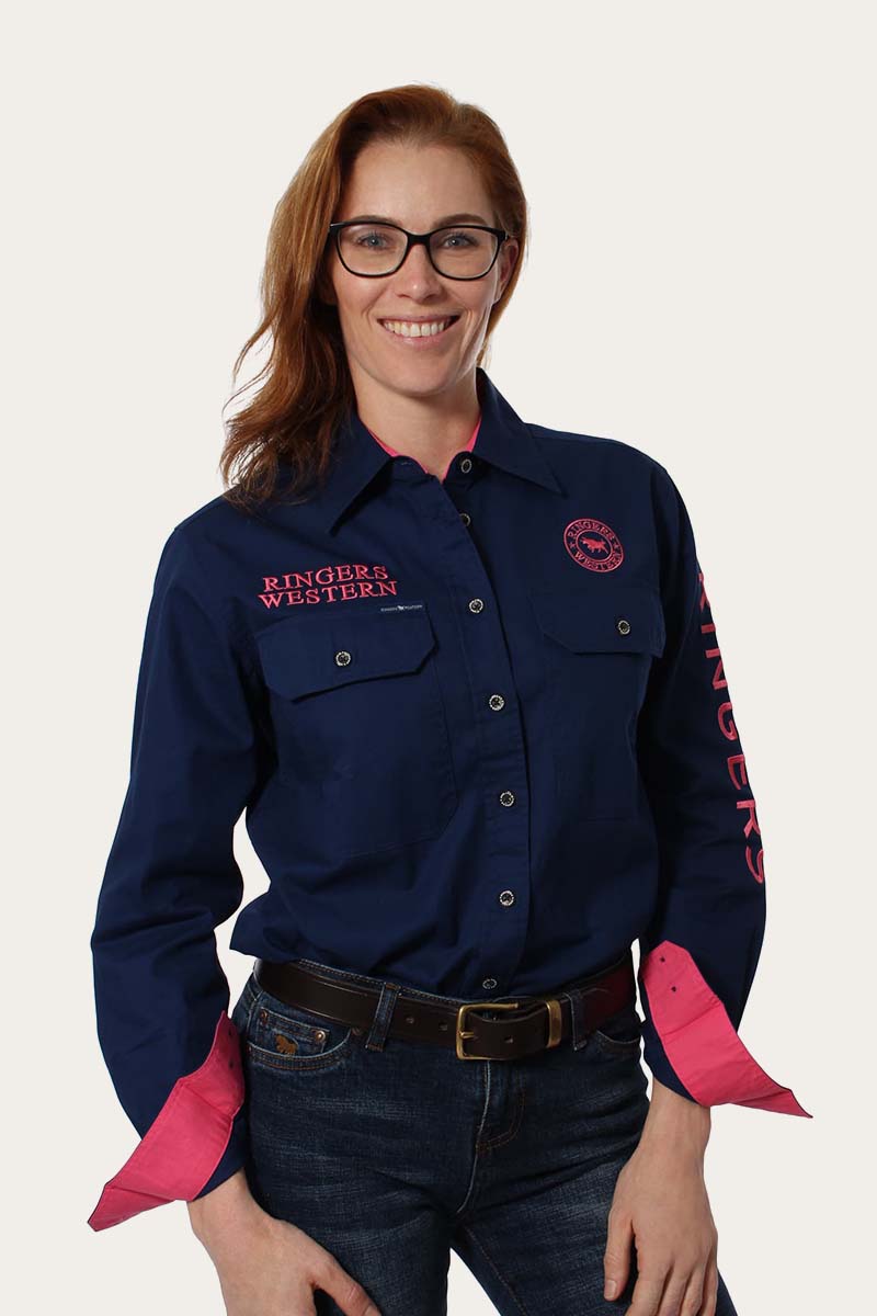 Ringers Western Signature Jillaroo Womens Full Button Work Shirt - Navy Melon