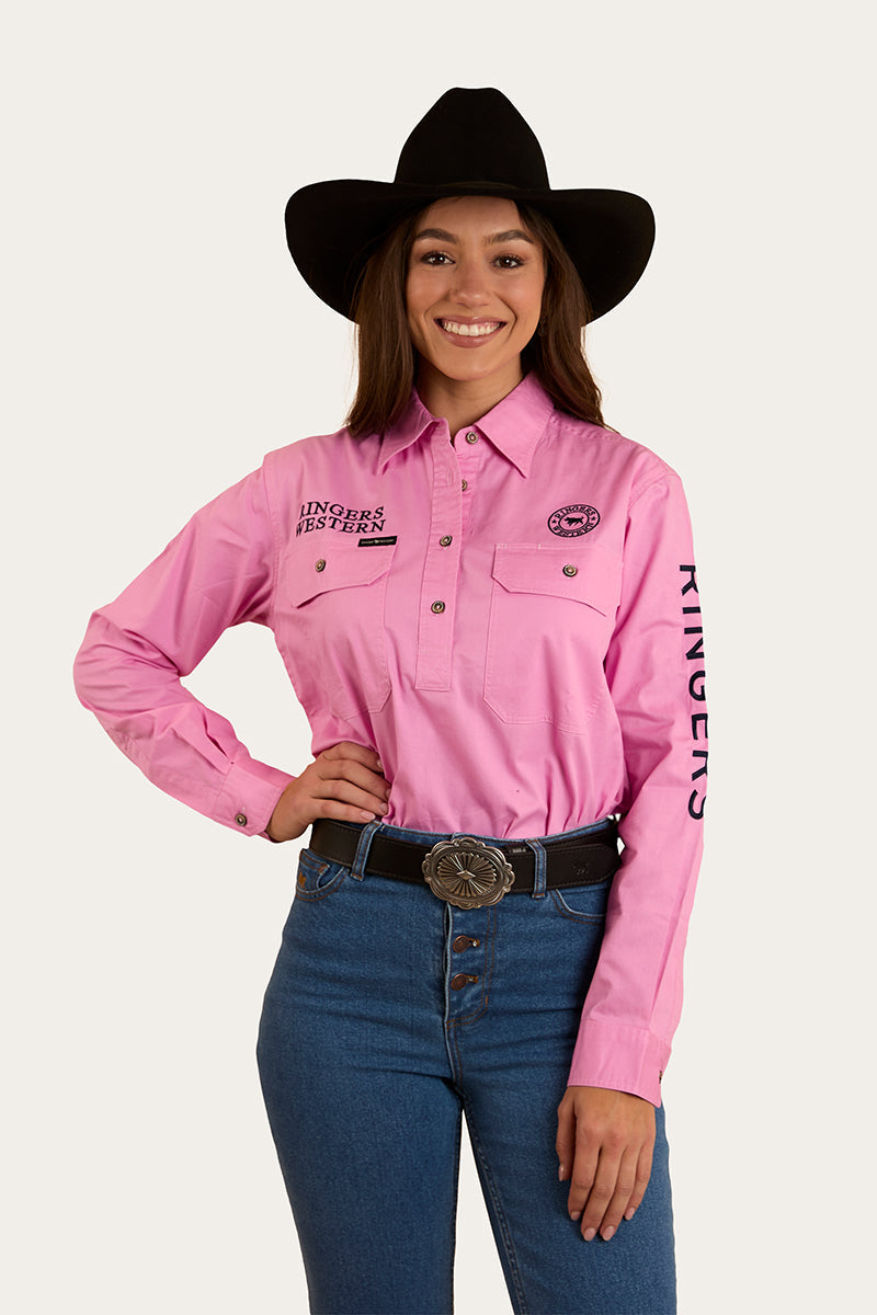 Ringers Western Signature Jillaroo Womens Half Button Work Shirt - Navy