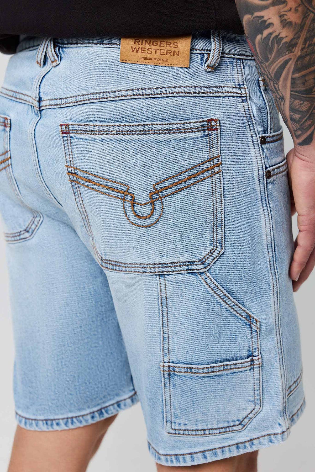 Ringers Western Silver Spurs Mens Denim Carpenter Short - 2