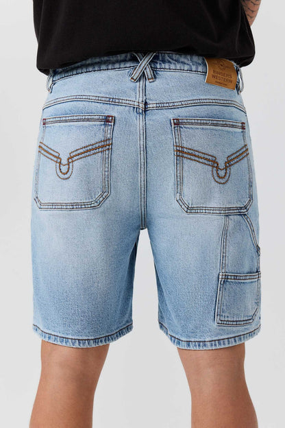 Ringers Western Silver Spurs Mens Denim Carpenter Short - Back