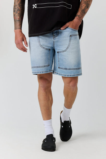 Ringers Western Silver Spurs Mens Denim Carpenter Short - Front