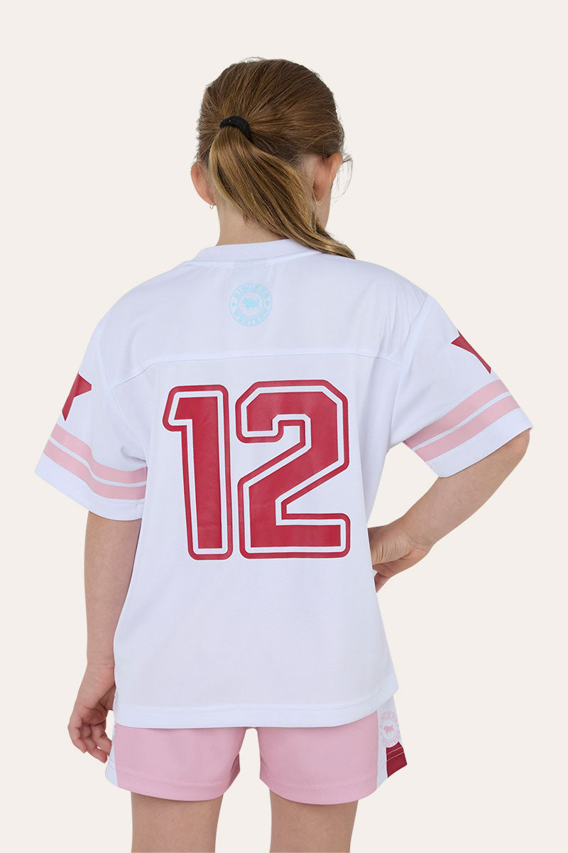 Ringers Western Since 2012 Kids Unisex Football Jersey - White Red Back