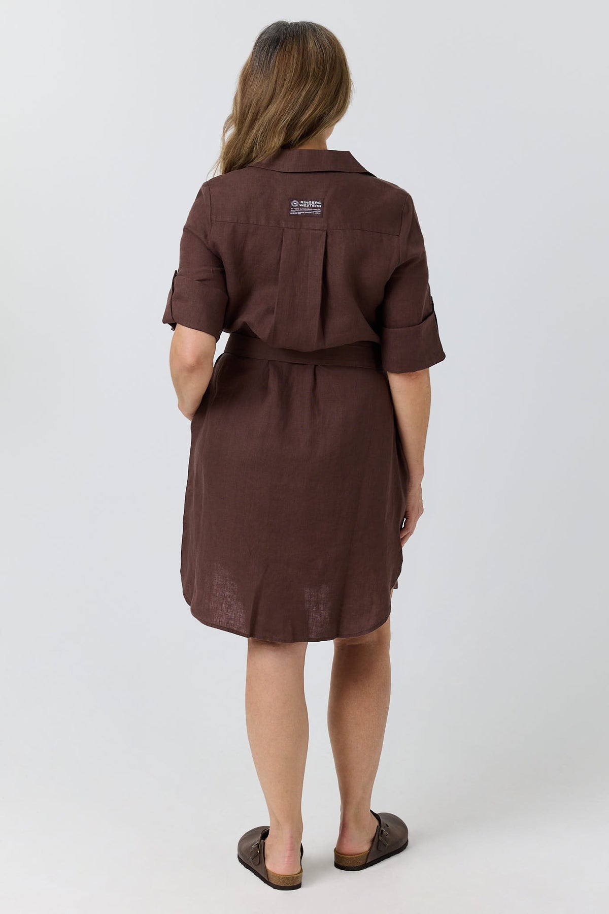 Ringers Western Solene Womens Linen Shirt Dress - Chocolate Back