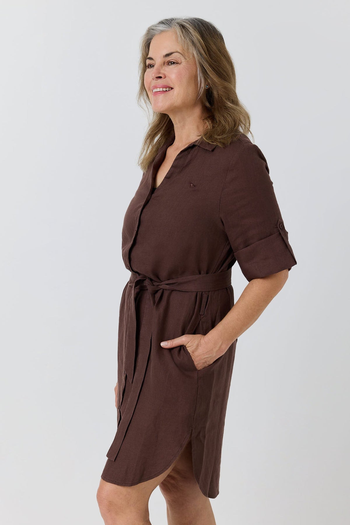 Ringers Western Solene Womens Linen Shirt Dress - Chocolate Side