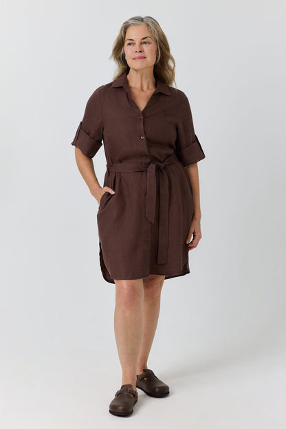 Ringers Western Solene Womens Linen Shirt Dress - Chocolate
