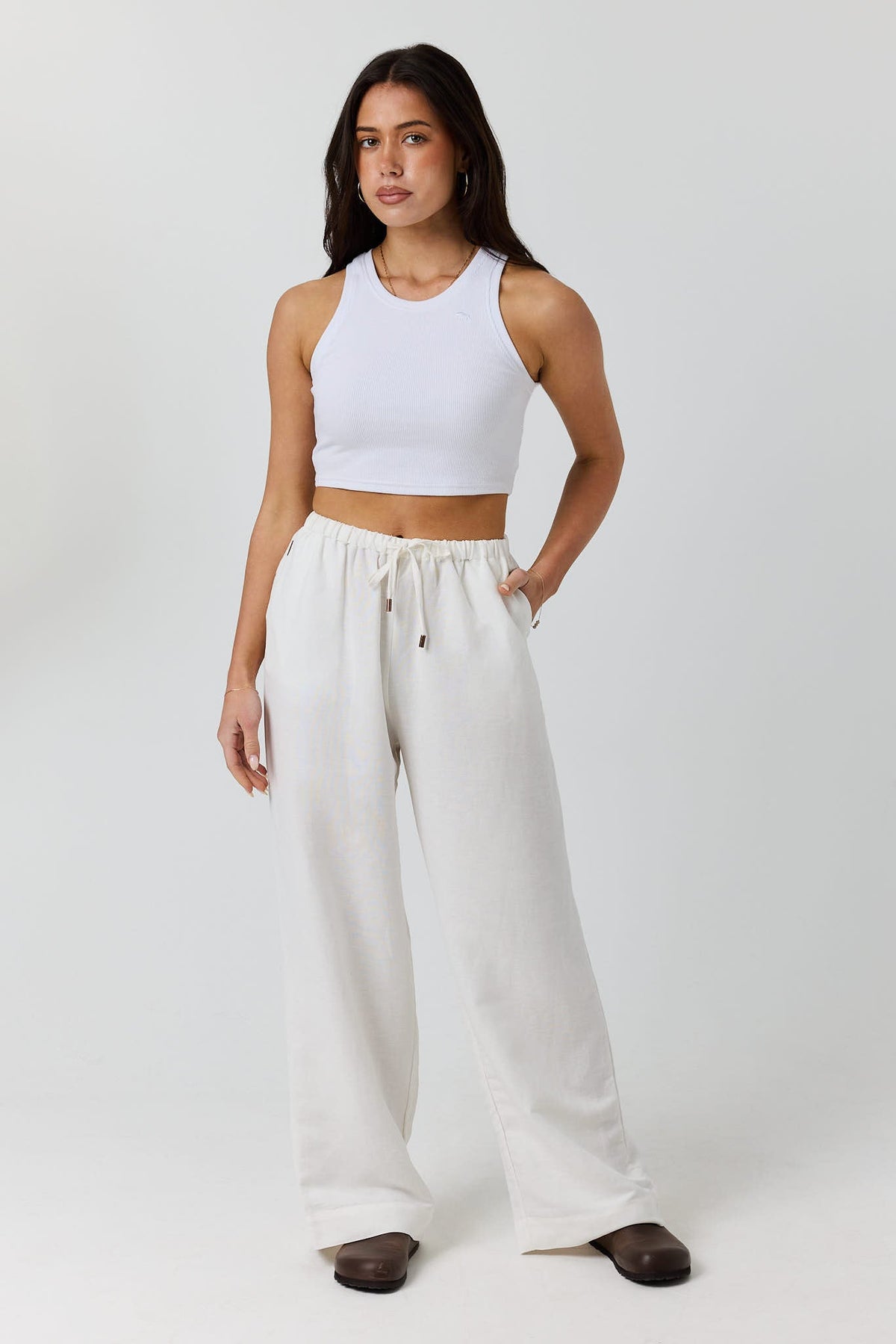 Ringers Western Throw On Womens Drawstring Beach Pant - White