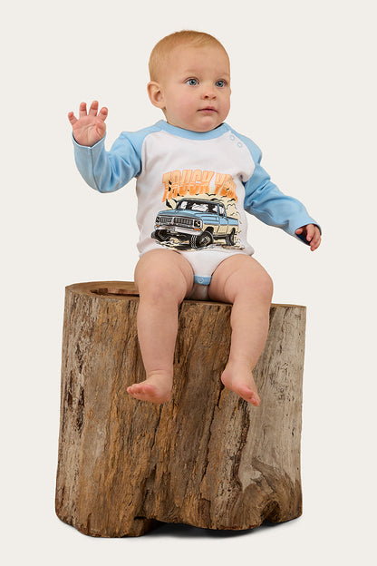 Ringers Western Trucker Kid Babies LS Romper - Front
