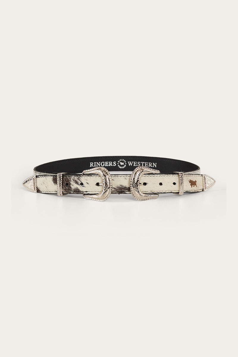 Ringers Western Zoey Double Buckle Belt - White Black