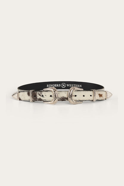 Ringers Western Zoey Double Buckle Belt - White Black