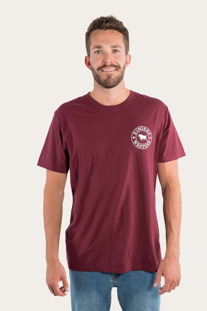Ringers Western 
Signature Bull Mens Loose Fit T-Shirt - Burgundy/White