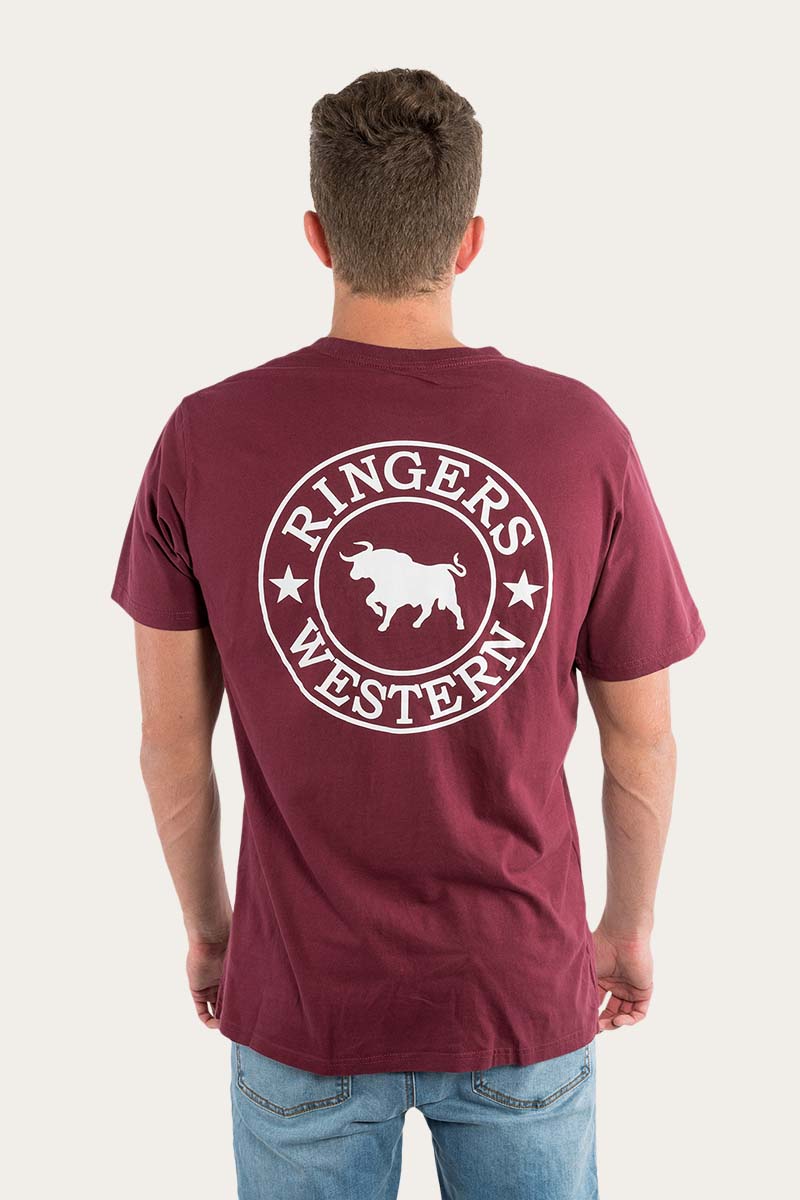 Ringers Western 
Signature Bull Mens Loose Fit T-Shirt - Burgundy/White