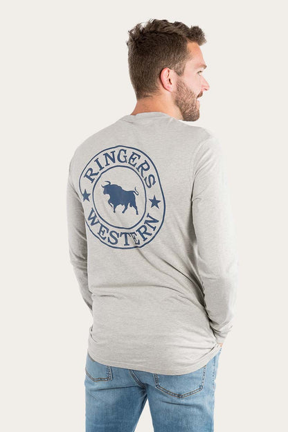 Ringers Western 
Signature Bull Mens Classic Fit Long Sleeve T-Shirt - Grey Marle/Navy