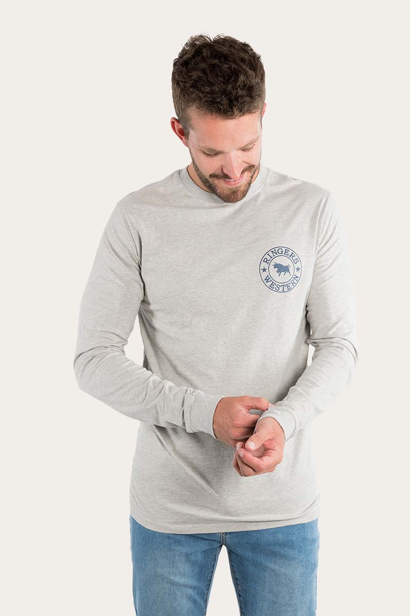 Ringers Western 
Signature Bull Mens Classic Fit Long Sleeve T-Shirt - Grey Marle/Navy