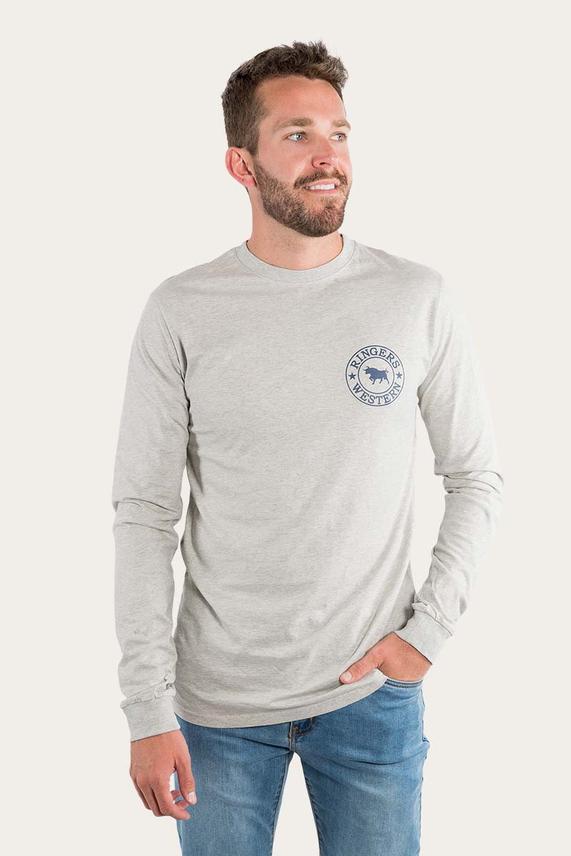 Ringers Western 
Signature Bull Mens Classic Fit Long Sleeve T-Shirt - Grey Marle/Navy