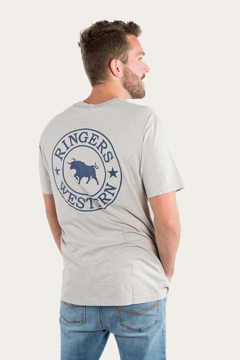 Ringers Western 
Signature Bull Mens Loose Fit T-Shirt - Grey Marle/Navy