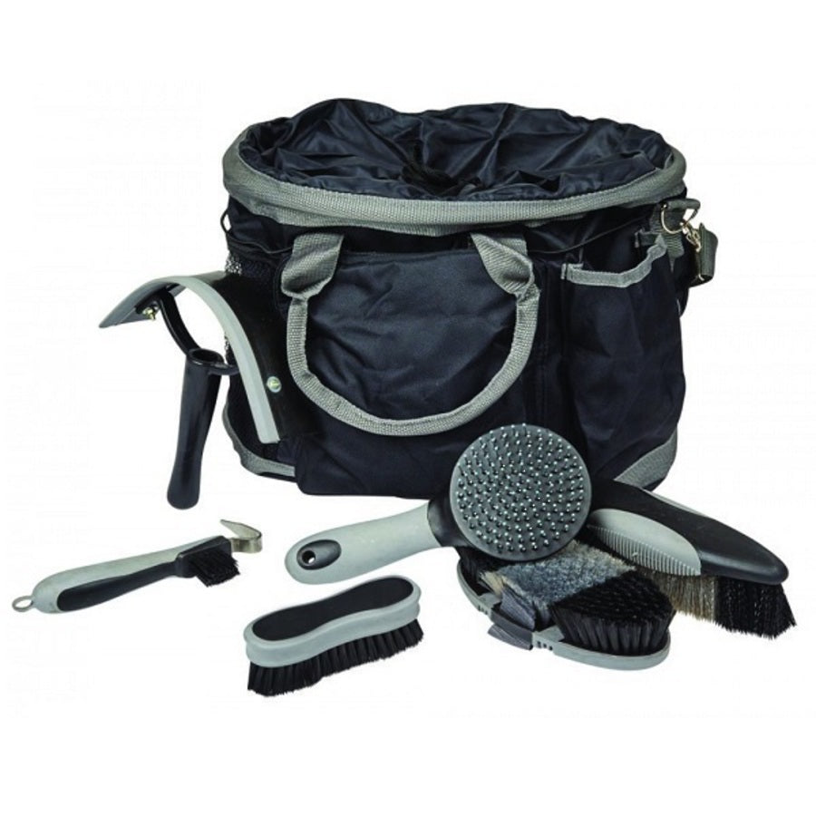 Roma Deluxe Grooming Bag 6 Piece - Black Silver