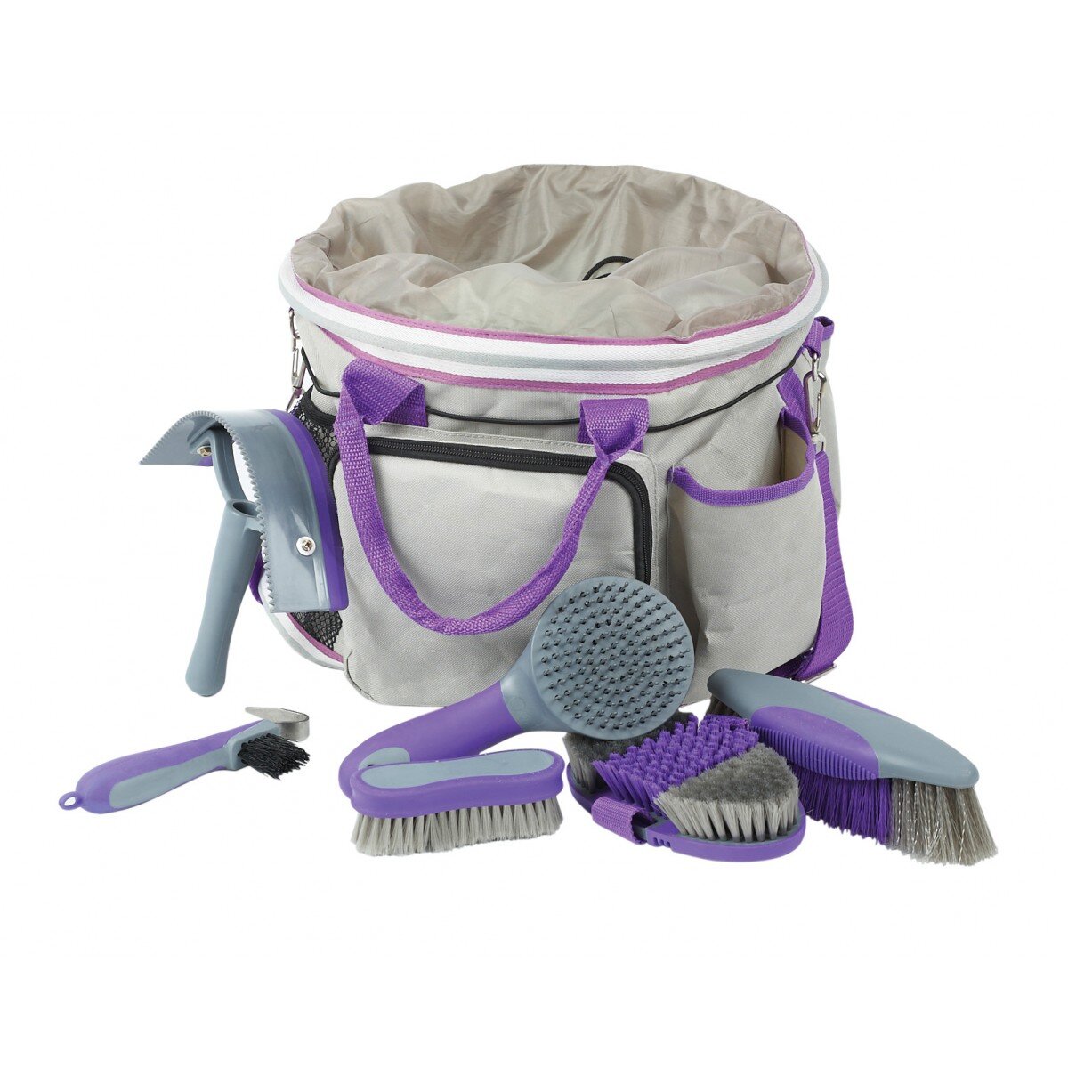 Roma Deluxe Grooming Bag 6 Piece - Grey Purple