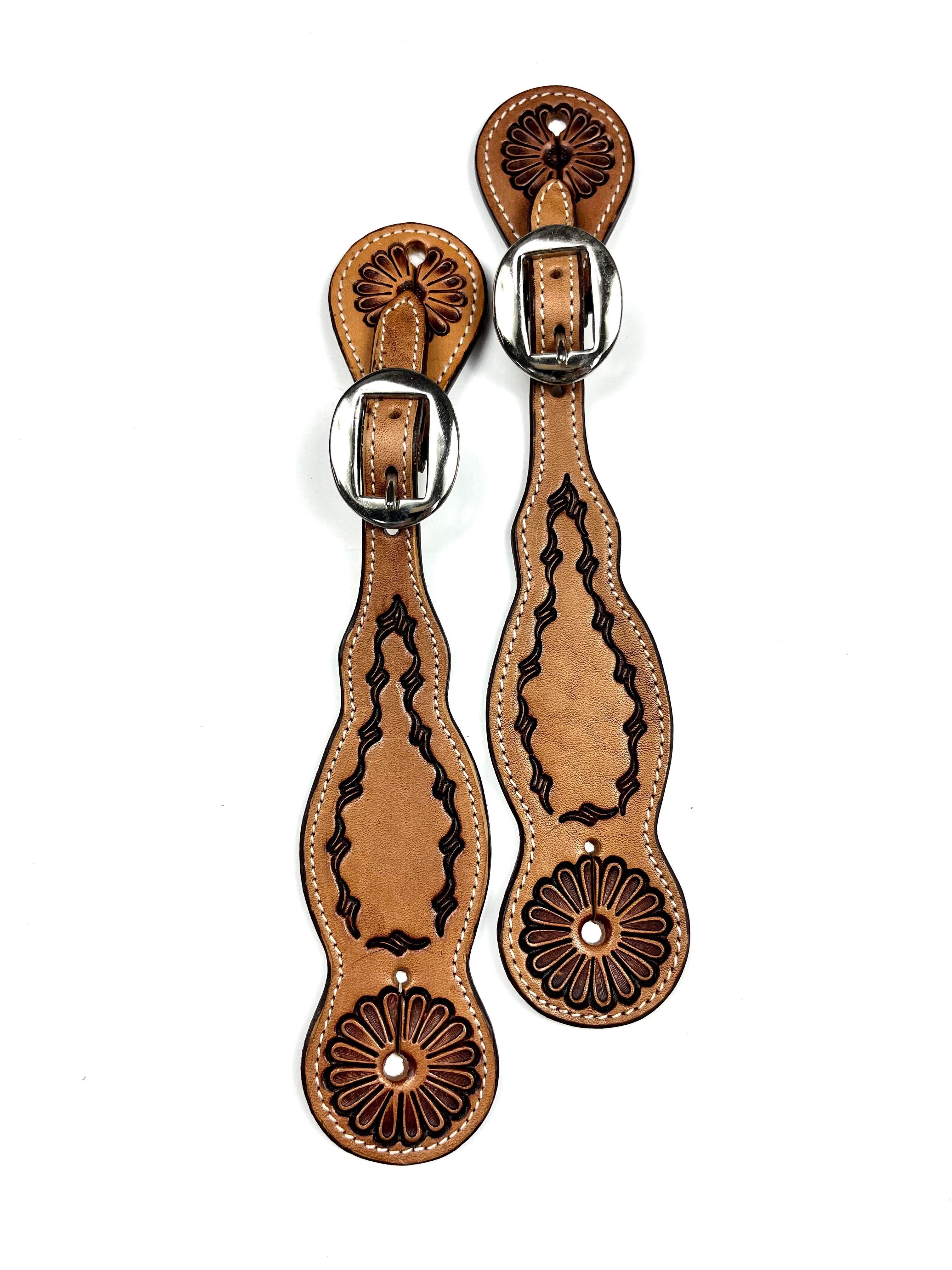Ezy Ride Spur Strap with Dark Border Stamp with Floral Ends