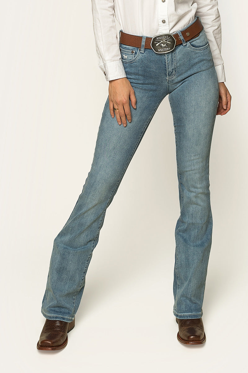 Ringers Western Katherine Cowgirl Womens Mid-Rise Bootleg Jeans - Light Blue