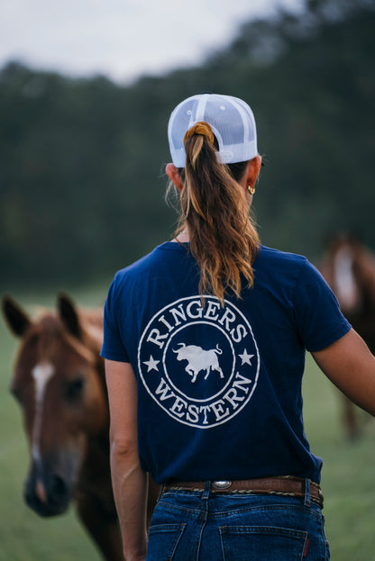 Ringers Western Signature Bull Womens Classic Fit T-Shirt - Navy White
