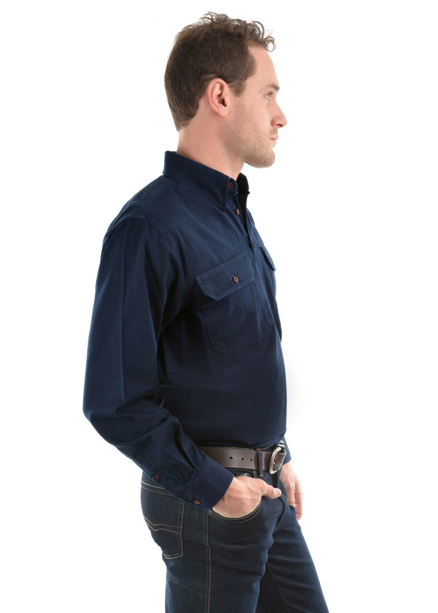Thomas Cook Heavy Drill Shirt Half Placket - Navy