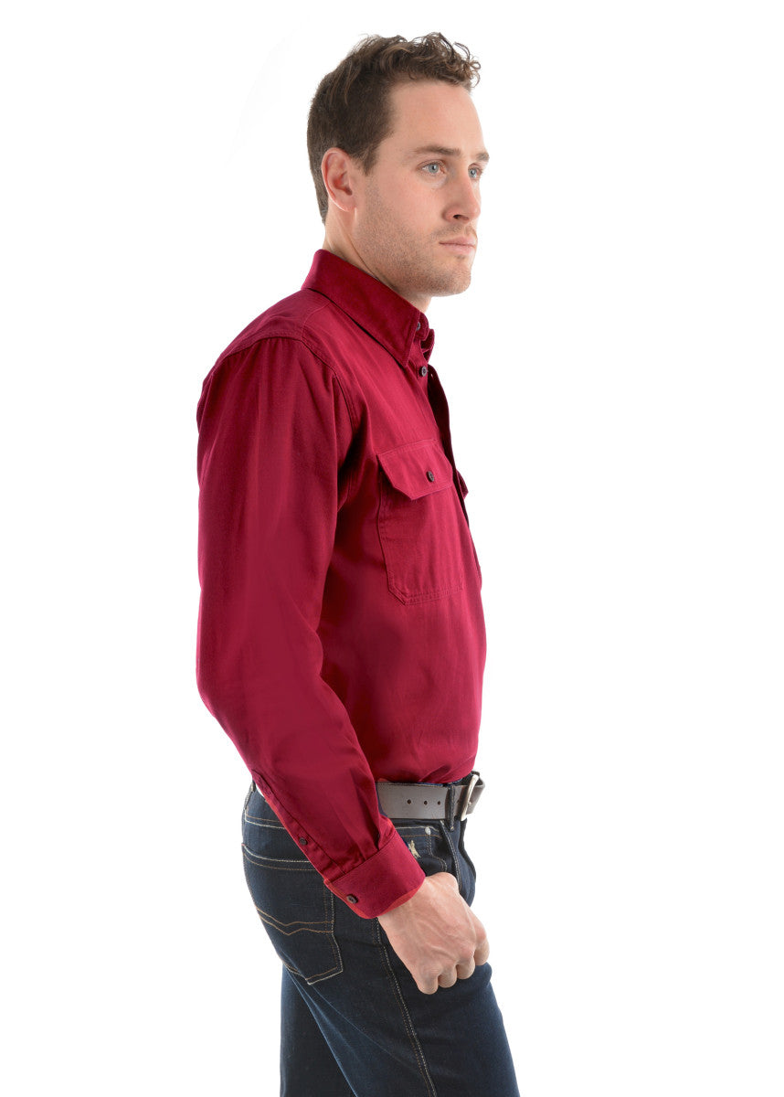 Thomas Cook Heavy Drill Shirt Half Placket - Red