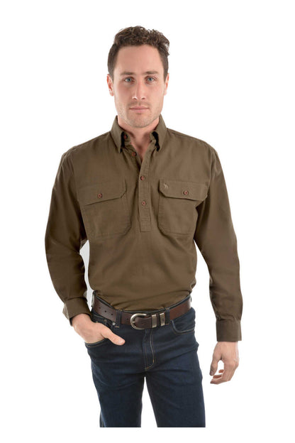 Thomas Cook Heavy Drill Shirt Half Placket - Mushroom