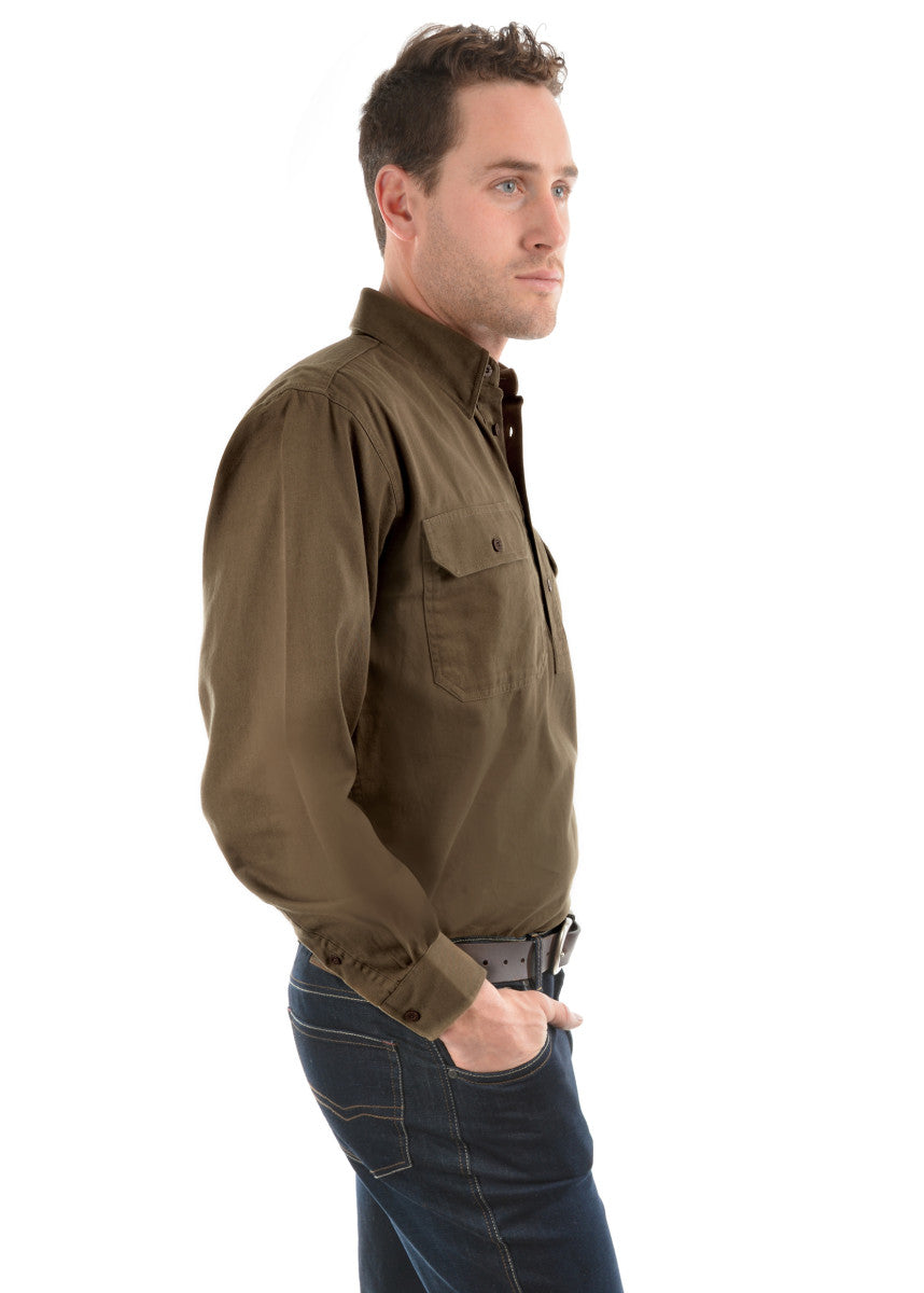 Thomas Cook Heavy Drill Shirt Half Placket - Mushroom