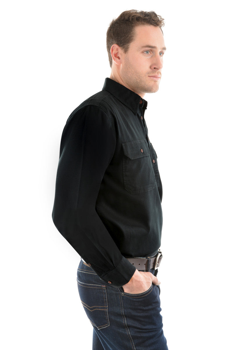 Thomas Cook Heavy Drill Shirt Half Placket - Black