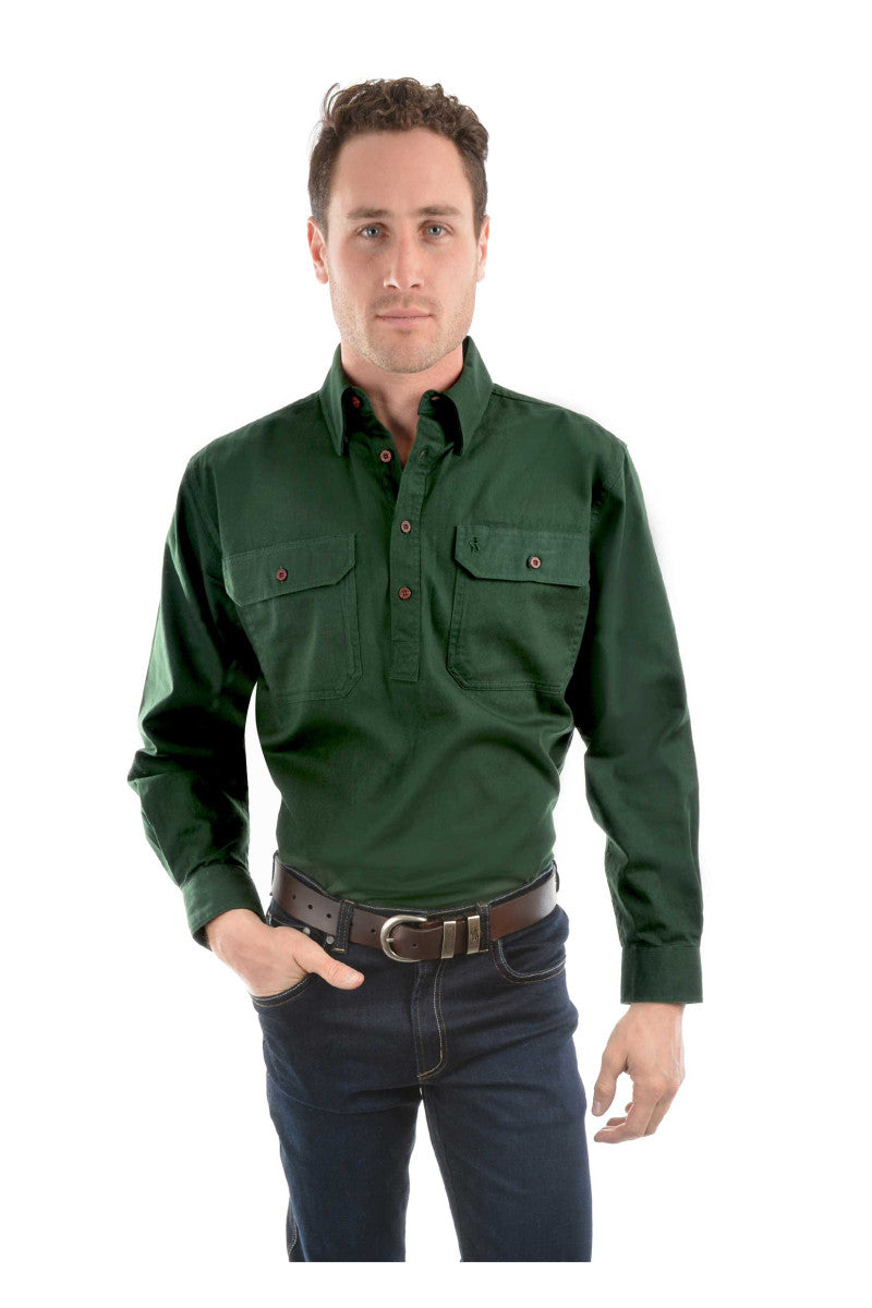 Thomas Cook Heavy Drill Shirt Half Placket - Ivy Green