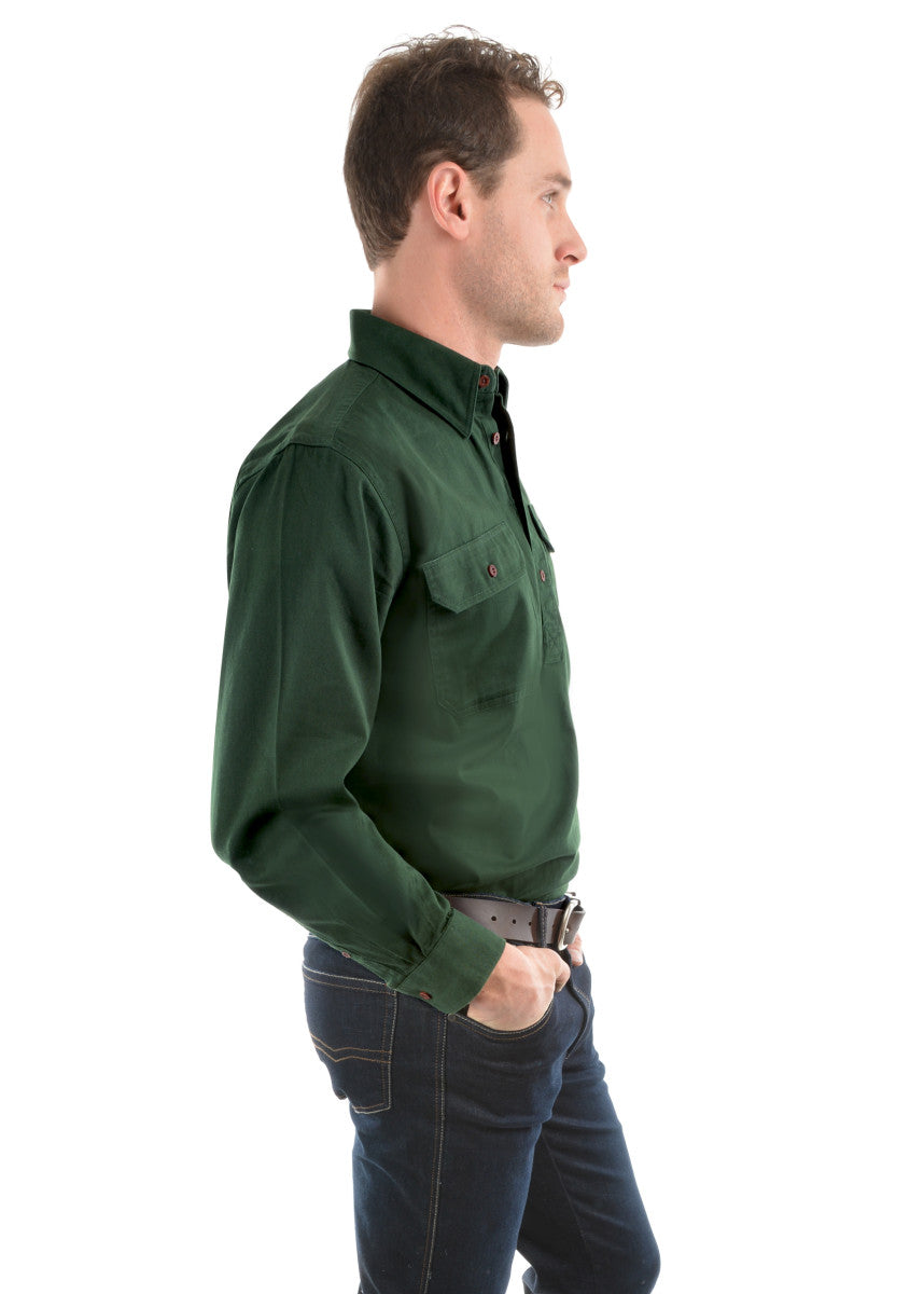 Thomas Cook Heavy Drill Shirt Half Placket - Ivy Green