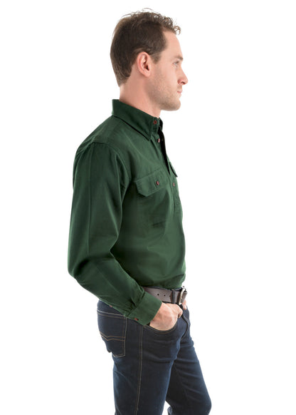 Thomas Cook Heavy Drill Shirt Half Placket - Ivy Green