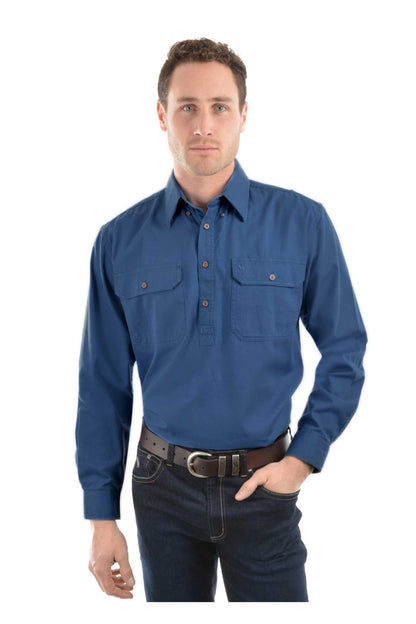 Thomas Cook Heavy Drill Shirt Half Placket - Steel Blue