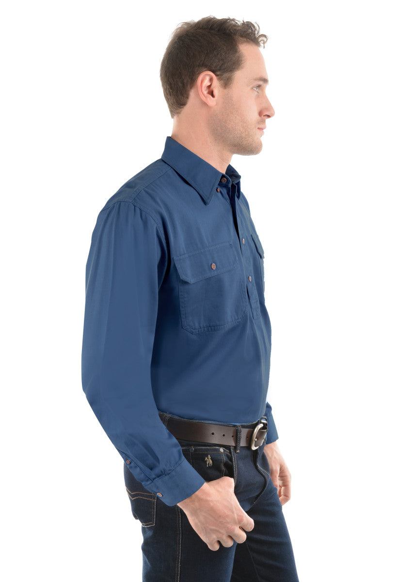 Thomas Cook Heavy Drill Shirt Half Placket - Steel Blue