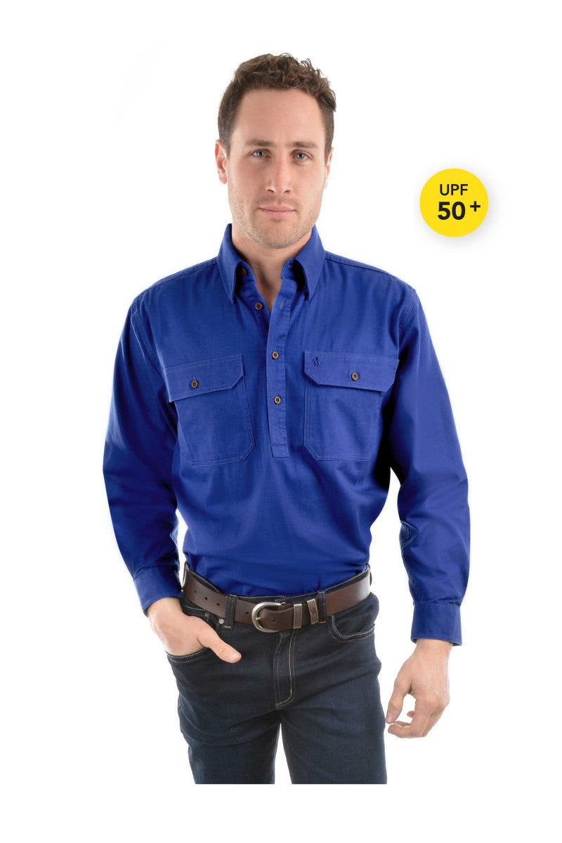 Thomas Cook Light Drill Shirt Half Placket - Cobalt